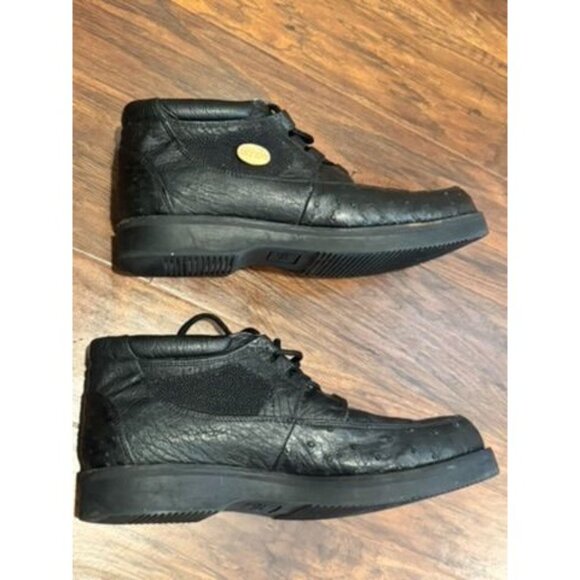 Mens Black Exotic Ostrich/COCO Leather Shoes Padded Collar Comfort Dress sz 11 - Picture 8 of 15